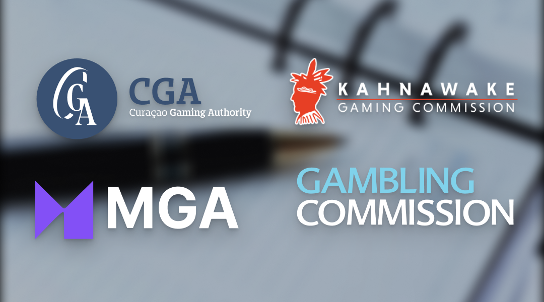 Logos of gaming regulators: CGA, Kahnawake, MGA and Gambling Commission.